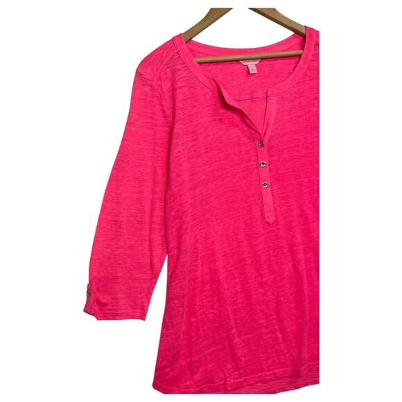 Lilly Pulitzer Shirt Womens Large Linen V Neck Henley Button Lightweight Beach - Picture 6 of 13